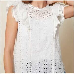 Matilda Jane Good Hart Lovely and Light‎ White Flutter Sleeve Eyelet Blouse